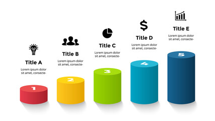 Wall Mural - 3D Vector Infographic. Presentation slide template. 5 step options perspective diagram. Growth business chart. 