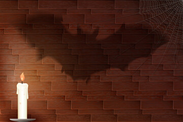 Halloween background with scary shadow of the bat on the brick wall.