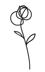 Aufkleber - One line drawing. Beautiful garden rose with leaves. Hand drawn sketch. Vector illustration.