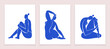 © Larisa Zaytseva - Female figures inspired by Henry Matisse. Cut out female bodies in different poses on a white background in blue. Contemporary art. Trending Vector illustration of vertical posters isolated.
