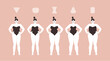 © Larisa Zaytseva - Curvy women of different body types isolated. Vector illustration of white-skinned chubby girls in black swimwear. The signs are types of triangle, apple, hourglass and rectangle shapes.