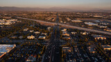 Fototapeta Miasto - Sunset aerial view of the urban core of downtown Rancho Cucamonga, California, USA.