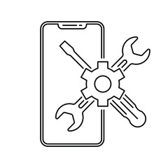 Wall Mural - smartphone repair icon. screwdriver and wrench on mobile icon. black service icon. vector illustrati