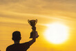 © aFotostock - Winner win hands holding golden champion trophy cup prize. Silhouette best award victory hands trophy professional champion challenge team holding gold sport trophy cup. Win-Win sport team concept
