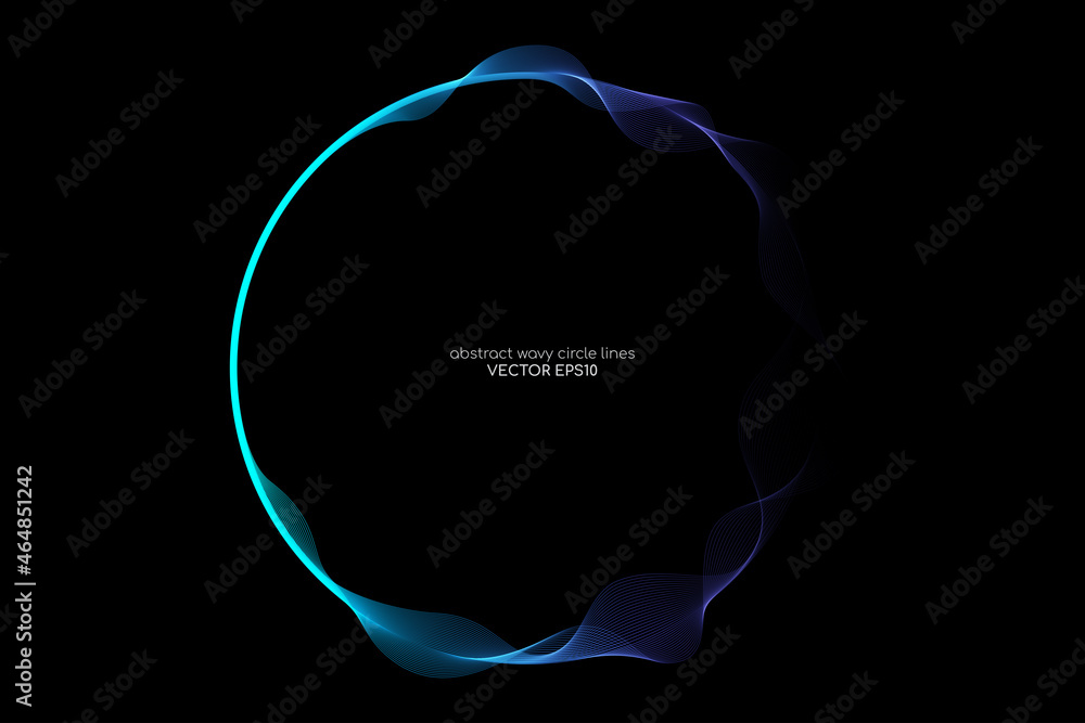 Vector abstract circle frame with wave lines pattern flowing in blue ...