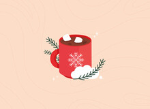 Cute Christmas Illustration With A Cup Of Cocoa With Marshmallows
