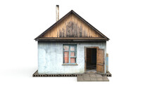3D Rendering Of An Old Wooden Building On A White Background