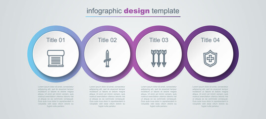 Canvas Print - Set line Decree, parchment, scroll, Dagger, Crossed arrows and Shield. Business infographic template. Vector