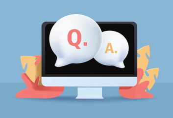 FAQ, frequently asked question concept. Online communication, getting help information, asking and answering questions.