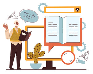 Wall Mural - Online education class tutorial design element vector flat concept illustration