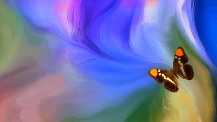 Canvas Print - Abstract painting in vivid colors. Butterfly. Moving animation