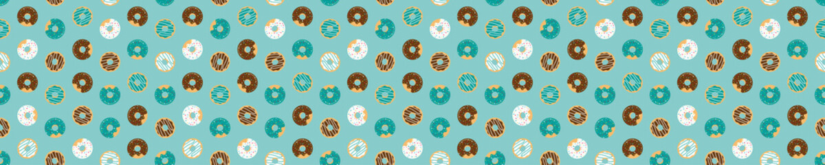 Wall Mural - Blue seamless pattern with donuts