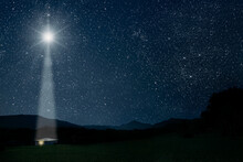 The Star Shines Over The Manger Of Christmas Of Jesus Christ.