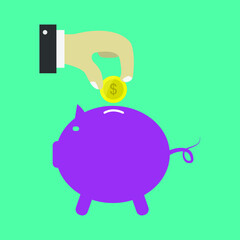 Poster - Putting money into the piggy bank illustrated on a white background