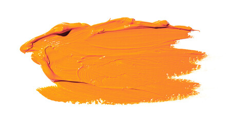 Wall Mural - Orange yellow brush stroke isolated on white background. Orange abstract stroke. Colorful oil paint brush stroke.