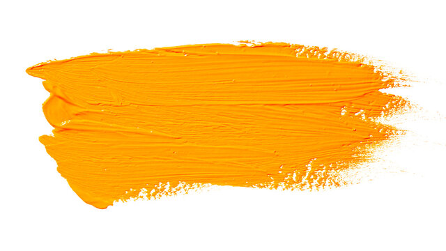 Wall Mural -  - Orange yellow brush stroke isolated on white background. Orange abstract stroke. Colorful oil paint brush stroke.