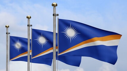 Wall Mural - 3D, Marshallese flag waving on wind. Marshall banner blowing soft silk.