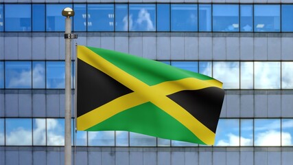 Wall Mural - 3D, Jamaican flag waving on wind. Jamaica banner blowing soft silk.