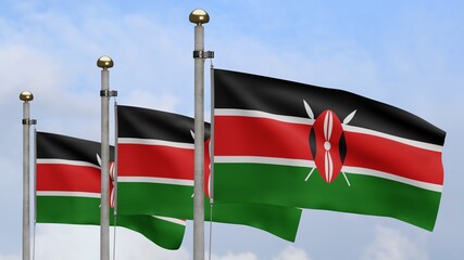 Wall Mural - 3D, Kenyan flag waving on wind. Kenya banner blowing soft silk.