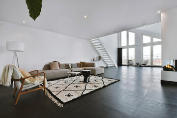 Designed in a minimalistic style living room interior