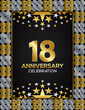 18  Years Anniversary Day Luxury Gold Or Silver Color Mixed Design, Company Or Wedding Used Card Or Banner Logo