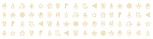 Christmas Line Icons Set. Holiday Outline Symbol. Happy New Year Long Web Banner. Snowflake, Santa, Gift Angel, Bow, Reindeer Snowman, Tree, Bow, Sock Candy Design Element. Vector Illustration