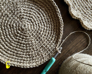 Canvas Print - Closeup shot of crocheted jute with natural fiber