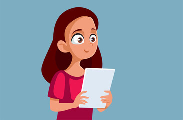 Teen Girl Holding Computer Tablet Vector Cartoon