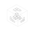 orthographic projection view using the glass box method, isometric drawing. illustration isolated on white 
