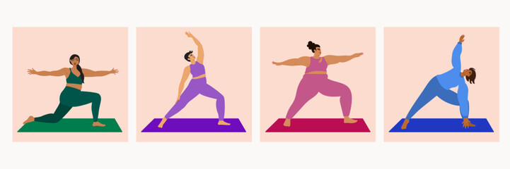 Sticker - Illustration set of diverse women wearing bright sportswear doing yoga pose