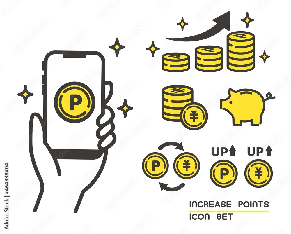 Image vectorielle Stock ポイント活動とスマホとブタの貯金箱のベクターイラスト素材／ポイ活／アイコン／コイン | Adobe  Stock