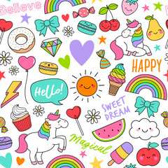 Poster - Cute doodle elements seamless pattern on white background.