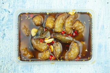 Wall Mural - Shrimps (Saewoo-Jang) in soy sauce chili and garlic. Good tasty dish Korean food fusion style pickled.