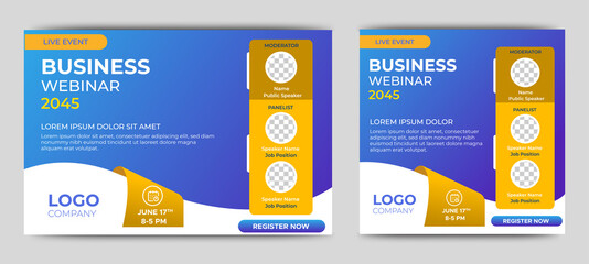 Marketing Strategies live webinar banner invitation and social media post template. Business webinar invitation design