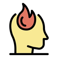 Poster - Stress head fire icon. Outline stress head fire vector icon color flat isolated