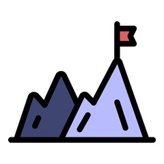 Sticker - Hiking mountains icon. Outline hiking mountains vector icon color flat isolated