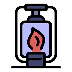 Sticker - Camp fire lamp icon. Outline camp fire lamp vector icon color flat isolated
