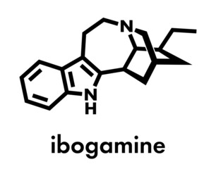 Wall Mural - Ibogamine alkaloid molecule, found in Tabernanthe iboga. Skeletal formula.