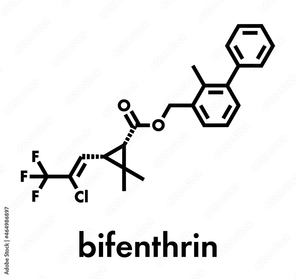 Bifenthrin insecticide molecule (pyrethroid class). Skeletal formula ...