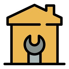 Wall Mural - Wrench repair house icon. Outline wrench repair house vector icon color flat isolated