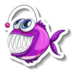 Wall Mural - Sea Animal Cartoon Sticker with Anglerfish