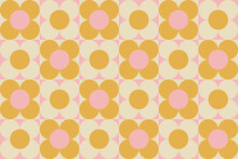 Abstract Geometric Seamless Pattern. Simple Shapes, Vector Illustration. Circles, Squares And Flowers