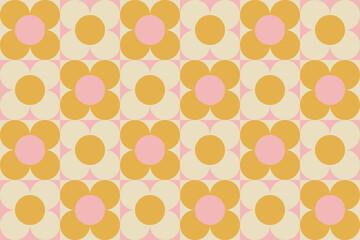 Abstract geometric seamless pattern. Simple shapes, vector illustration. Circles, squares and flowers