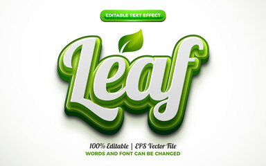 leaf green nature 3d logo template editable text effect style