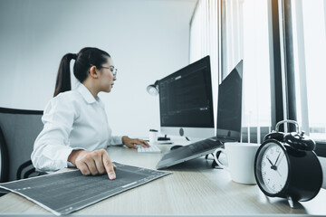 Wall Mural - software developers are analyzing about the code written into the program on the computer in office 