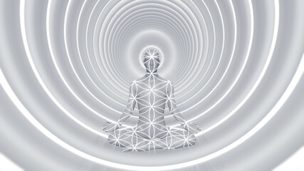 Wall Mural - 3d illustration of a meditating man against a background of radiating aura glow