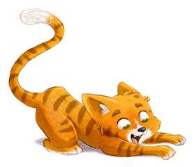 Wall Mural - Illustration of orange cat in funny pose