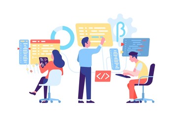 Wall Mural - coding computers people. software engineering process. web and apps technologies. program developmen