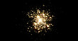 Gold light glitter background with sparkle glow and golden magic explosion. Star dust shine effect on black with golden particles bokeh in shiny glowing shimmer
