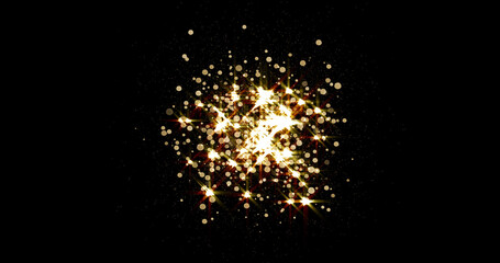 Aufkleber - Glow gold burst or explosion of glitter light with stars shine on background. Magic golden sparkles effect, glowing dust particle with bokeh shiny flare